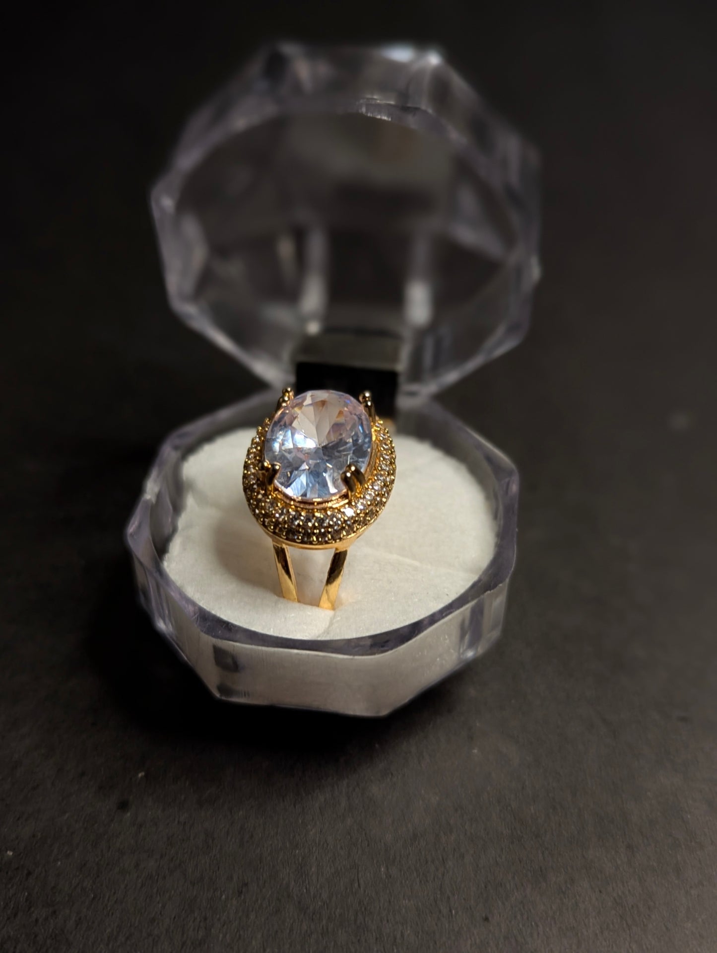 Gold-Tone Oval Halo Ring