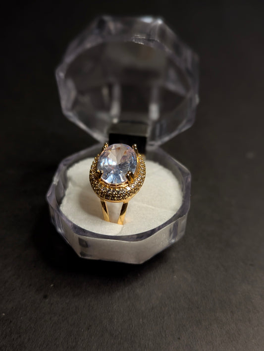 Gold-Tone Oval Halo Ring