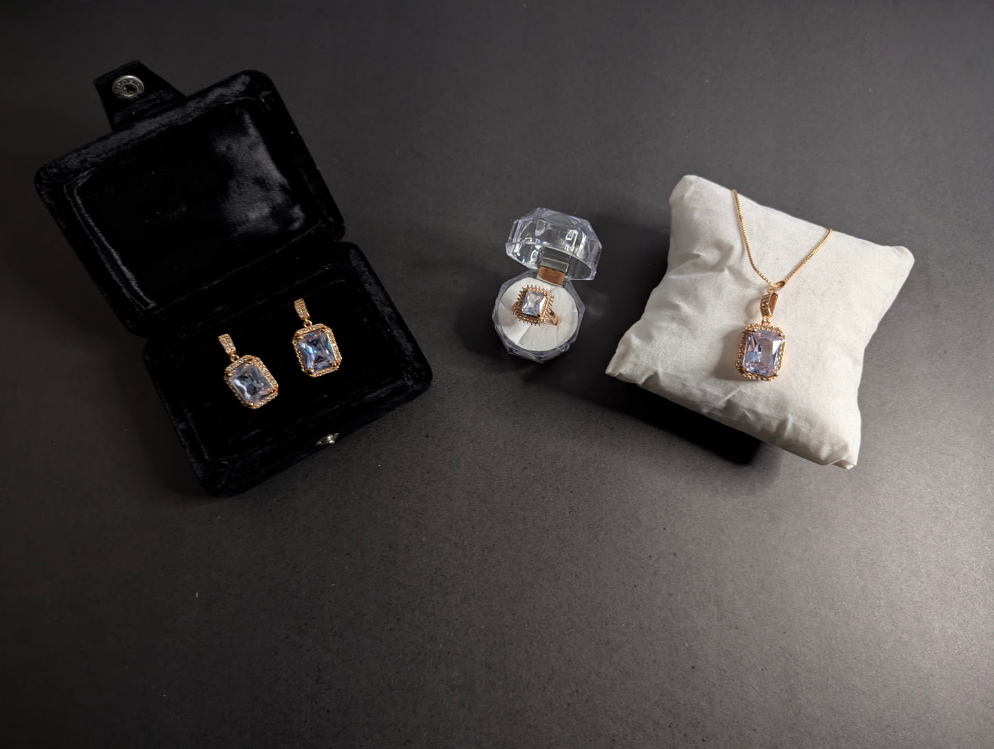 Gold Emerald-Cut Jewelry Set (4-Piece)